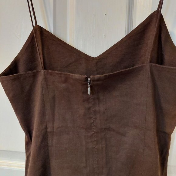 Theory Linen-Blend Brown Sleeveless Low Back Midi Sundress, Size 6 - Picture 2 of 9
